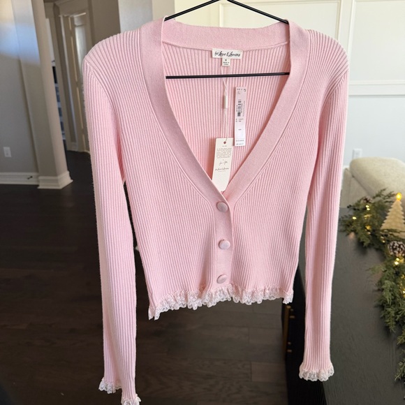 NWT For Love And Lemons Light Pink Ribbed Cardigan - Picture 2 of 6